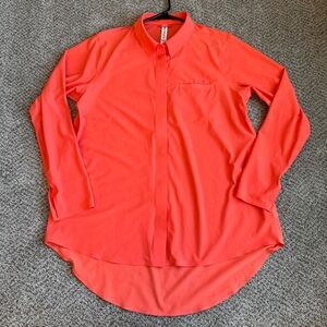 Athleta Coral Orange Lightweight Button-Front Shirt Jacket